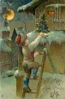 Ретро открытки - С Рождеством. Мальчик и рождественская ёлка