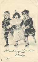 Ретро открытки - С Рождеством. Дети на коньках