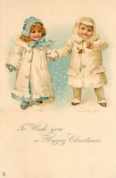 Ретро открытки - С Рождеством. Игра в снежки. Дети в шубках
