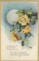 Ретро открытки - С Рождеством. Жёлтые розы на фоне полной луны