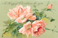 Ретро открытки - С Рождеством. Две бедные розы и бутон