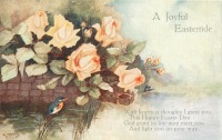 Ретро открытки - Зимородок и жёлтые розы  над ручьём