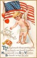 Ретро открытки - Моей Валентине. Херувим и американский флаг