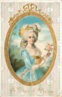 Ретро открытки - Знак любви. Женщина в голубом платье с розой