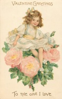 Ретро открытки - С любовью. Девочка в белом платье и французские розы