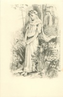 Ретро открытки - Лесная фея. Девушка в голубом платье в осеннем лесу