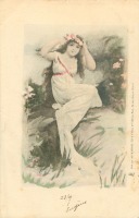Ретро открытки - Лесные феи. Девушка в белом платье в венке из роз