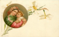 Ретро открытки - Мадонна с младенцем и белые нарциссы
