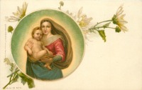 Ретро открытки - Мадонна с младенцем и белые ромашки