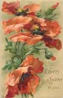 Ретро открытки - Красные маки в День Рождения