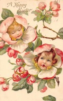 Ретро открытки - Счастливой Пасхи. Детский образ и яблоневый цвет