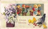 Ретро открытки - Весёлые музыканты и букет весенних цветов