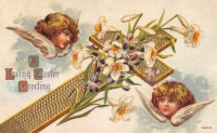 Ретро открытки - Пасхальные поздравления. Ангелы, белые лилии и золотой крест