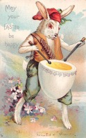 Ретро открытки - Счастливой Пасхи. Кролик-барабанщик