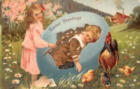 Ретро открытки - Счастливой Пасхи. Дети и пасхальное яйцо