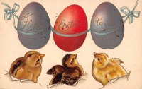 Ретро открытки - Счастливой Пасхи. Цыплята и пасхальные яйца