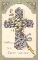 Ретро открытки - Счастливой Пасхи. Пасхальный крест, фиалки и ландыши