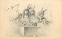 Ретро открытки - Феи-кролики и  четыре цыплёнка