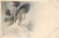Ретро открытки - Как Мария Антуанетта. Девушка в шляпе с голубым бантом