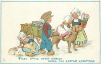 Ретро открытки - Голландские дети и повозка с пасхальными яйцами