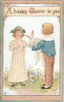 Ретро открытки - Дети, тюльпаны и кролик