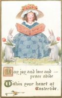 Ретро открытки - Девочка в голубом платье, весенние песни и кролики