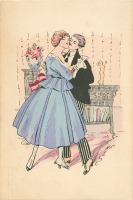 Ретро открытки - Женщина в голубом платье и романтический танец