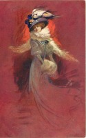 Ретро открытки - Элегантная женщина в сложной шляпе с перьями