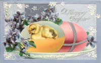 Ретро открытки - Счастливой Пасхи. Пасхальное яйцо и цыплёнок в скорлупке