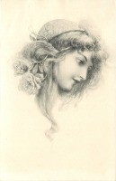 Ретро открытки - Модерн. Девушка в шляпе с розами