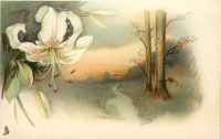 Ретро открытки - Пасхальная лилия и дорога в лесу на закате
