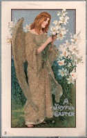 Ретро открытки - Радостной Пасхи. Ангел и пасхальные лилии