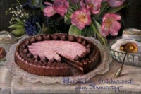 Ретро открытки - Фриц Хильдебранд. Натюрморт Шоколадный торт на кружевной салфетке