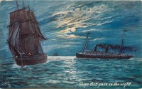 Ретро открытки - Корабли в лунном свете в Нью-Йоркской гавани