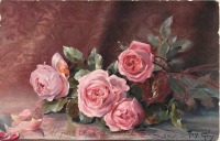Ретро открытки - Бледные розы на тёмно-розовом фоне