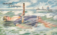 Ретро открытки - Остерегайтесь подводных лодок ! Девушка и лодка