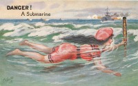 Ретро открытки - Девушка и военный корабль