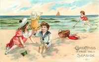Ретро открытки - Привет с моря. Дети на пляже