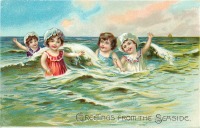 Ретро открытки - Четверо детей в море
