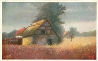 Ретро открытки - Пшеничное поле и сельские постройки