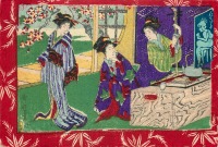 Ретро открытки - Три гейши в чайном павильоне