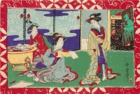 Ретро открытки - Три гейши в интерьере японского дома