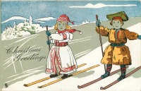 Ретро открытки - Рождество в Норвегии. Лыжная прогулка
