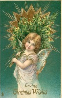 Ретро открытки - Ангел и рождественская ёлка