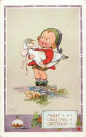 Ретро открытки - Девочка и рождественский гусь