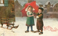 Ретро открытки - Голландские дети и зонтик