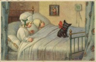 Ретро открытки - Дети и чёрный щенок
