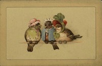 Ретро открытки - Птички в шляпах