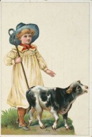 Ретро открытки - Девочка и телёнок