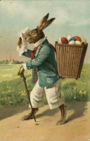 Ретро открытки - Кролик и пасхальная корзина